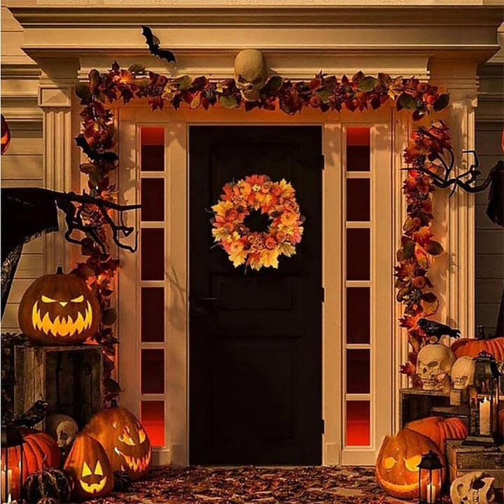 Autumn Door Wreath Christmas Halloween Decoration Pumpkin Berry Pine Cone Maple Artificial Wreath Cloth Rattan Material Home acacuss