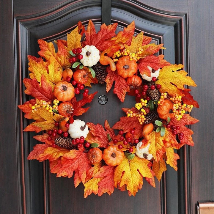 Autumn Door Wreath Christmas Halloween Decoration Pumpkin Berry Pine Cone Maple Artificial Wreath Cloth Rattan Material Home acacuss