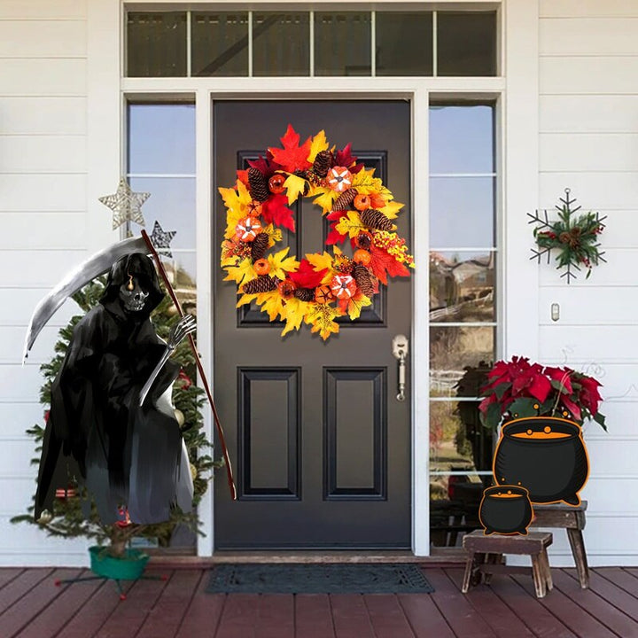 Autumn Door Wreath Christmas Halloween Decoration Pumpkin Berry Pine Cone Maple Artificial Wreath Cloth Rattan Material Home acacuss