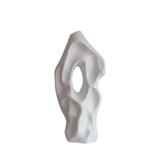 Eleanore Ceramic Vase in glossy white with a modern, curved silhouette and floral design, perfect for elegant home decor